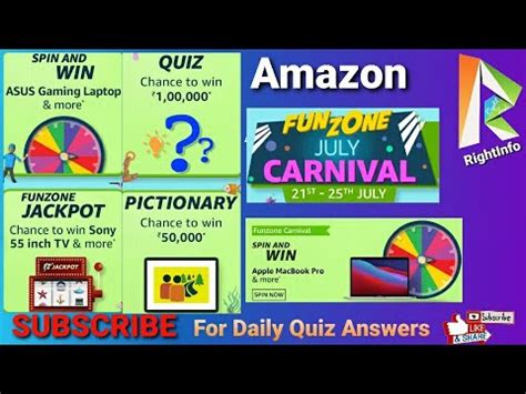 Amazon Funzone July Carnival Spin and Win Quiz Answers: Win .